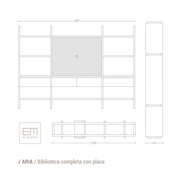 biblioteca aria completa con placa - EL MUEBLE